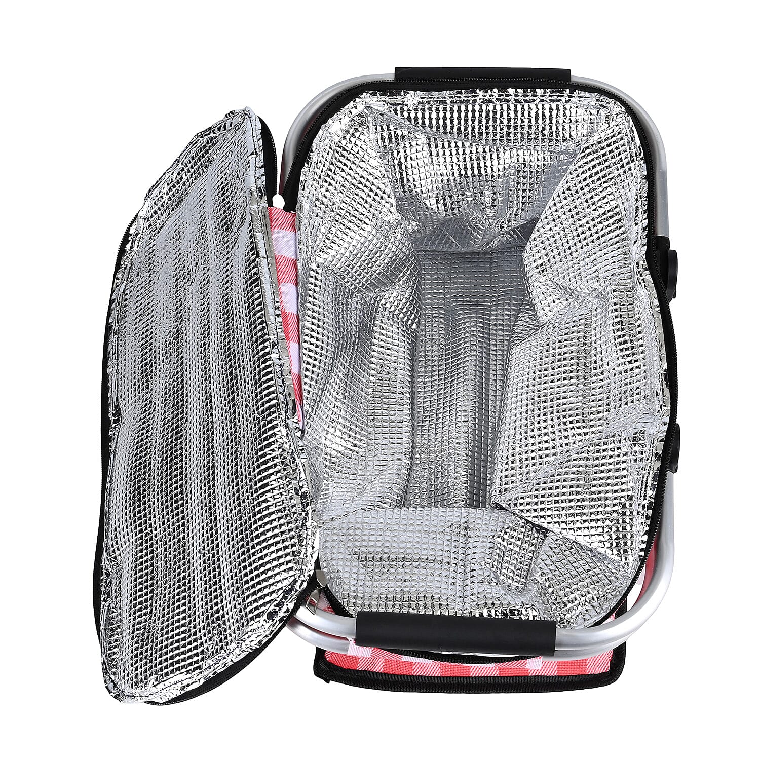 18L Collapsible Picnic Bag with Check Pattern - Red