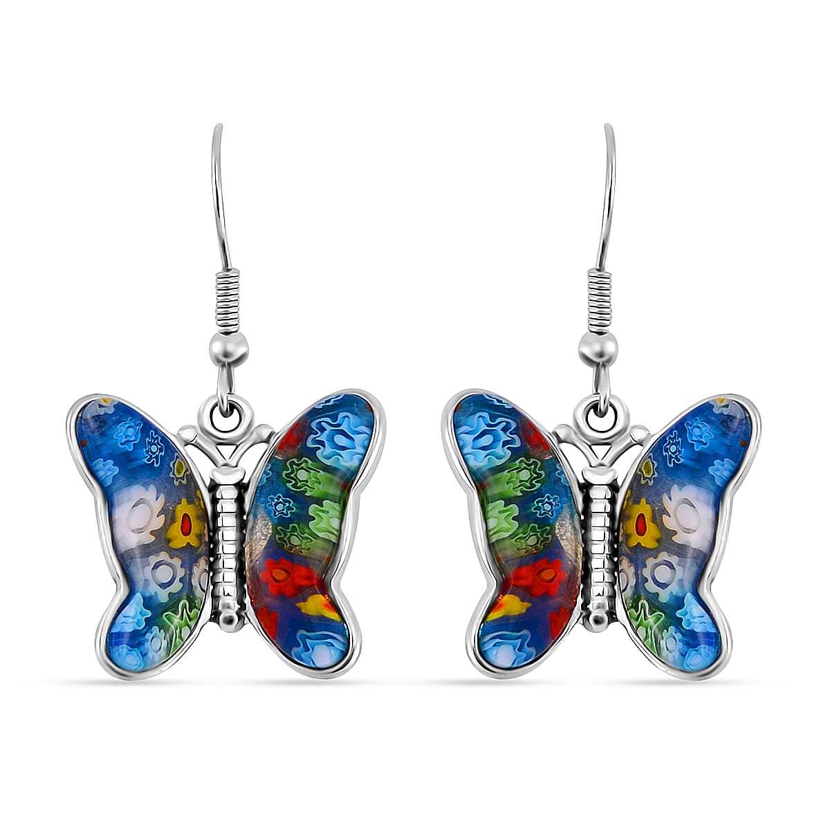 Multi Colour Murano Style Glass Butterfly Earrings with Hook