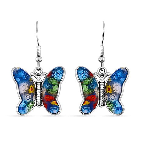 Multi Colour Murano Style Glass Butterfly Earrings with Hook