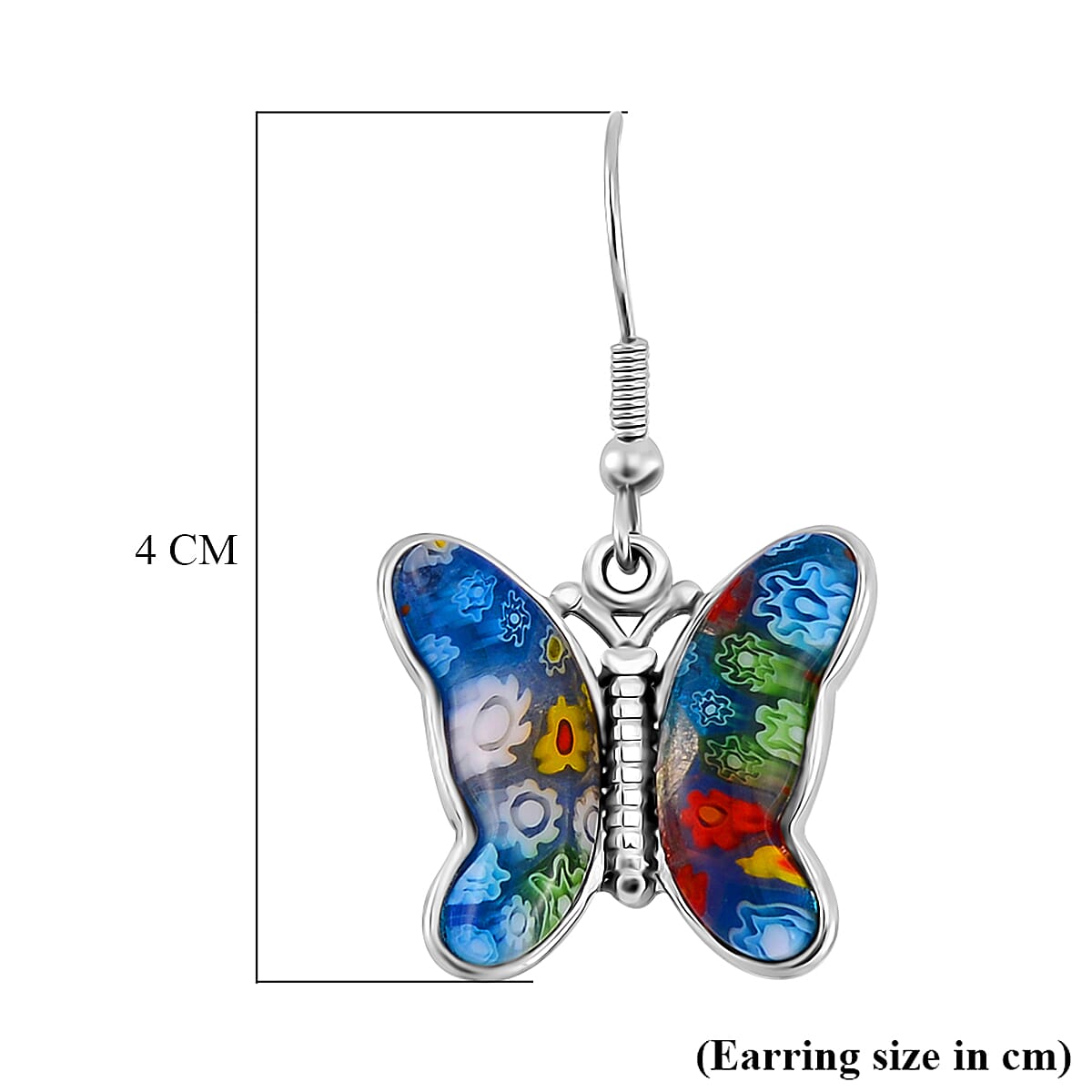 Multi Colour Murano Style Glass Butterfly Earrings with Hook