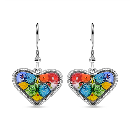 Multi Color Murano Glass Earring Pure White Stainless Steel 0.010 Ct