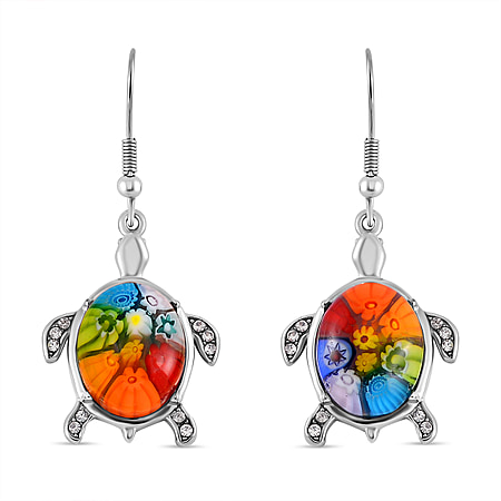 Murano Glass Earring Pure White Stainless Steel 0.010 Ct