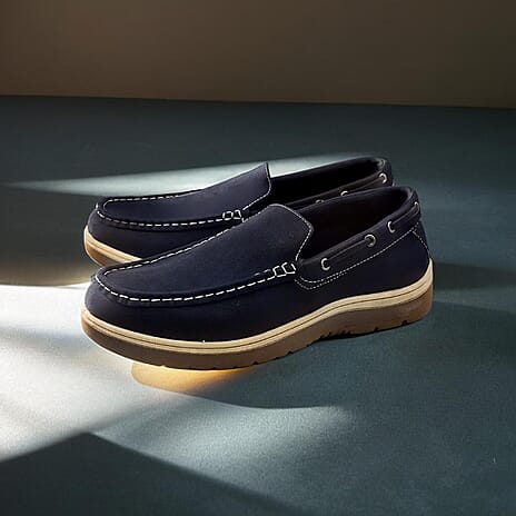 Exmouth Mens Slip On Boat Shoes (Size 12) - Navy