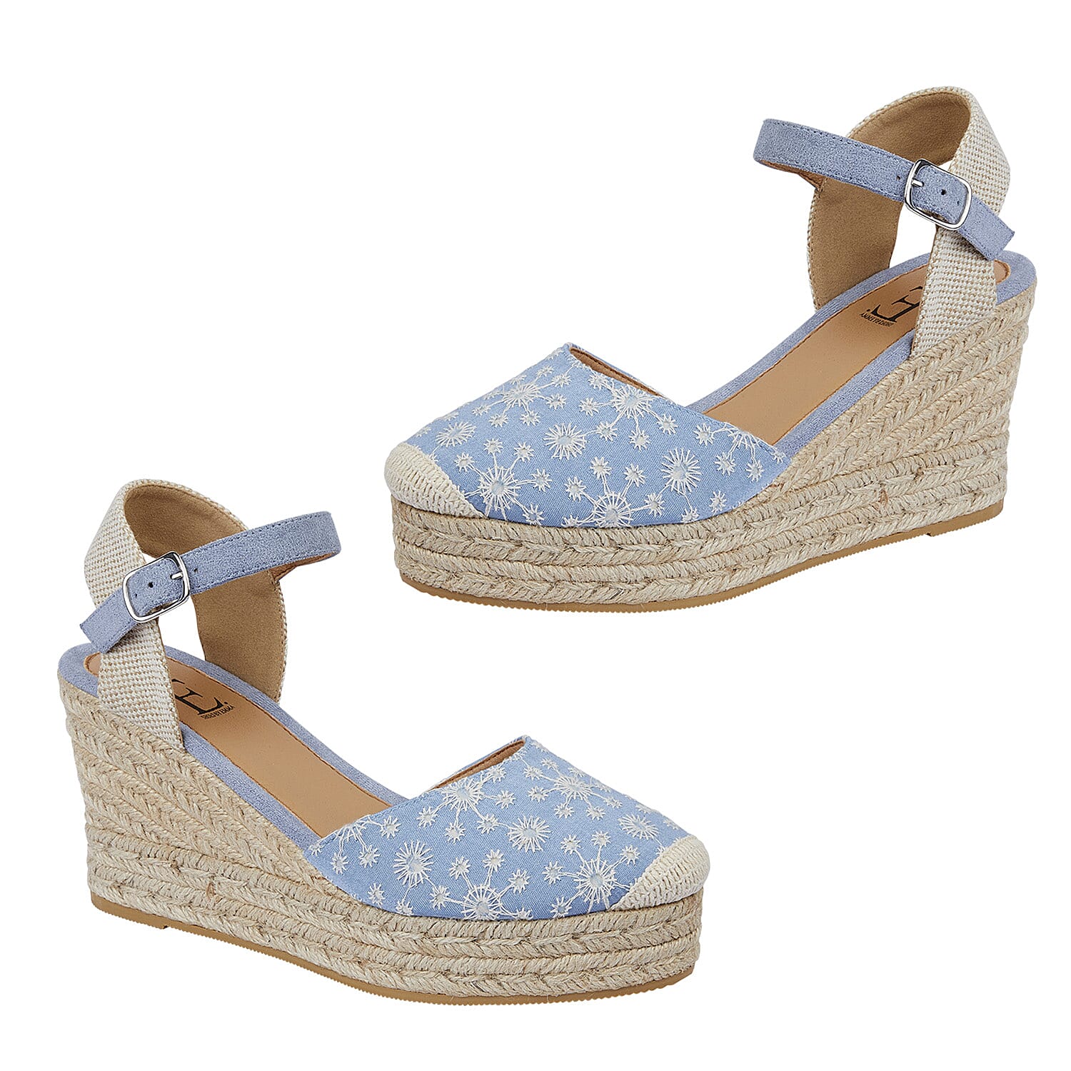 Jo & Joe Summer Embroidered Platform Wedge Sandal (Size 4) - Blue