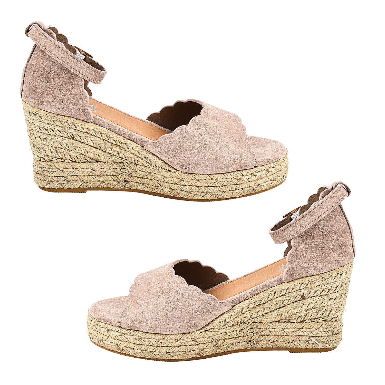 Espadrille Ladies Ria High Wedge Sandal with Scallop and Buckle (Size 4) - Sand