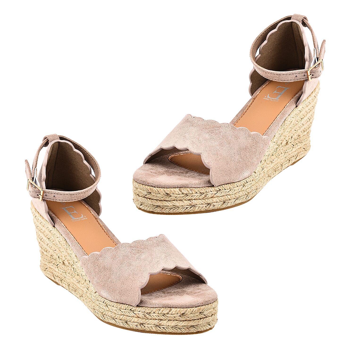 Espadrille Ladies Ria High Wedge Sandal with Scallop and Buckle (Size 4) - Sand