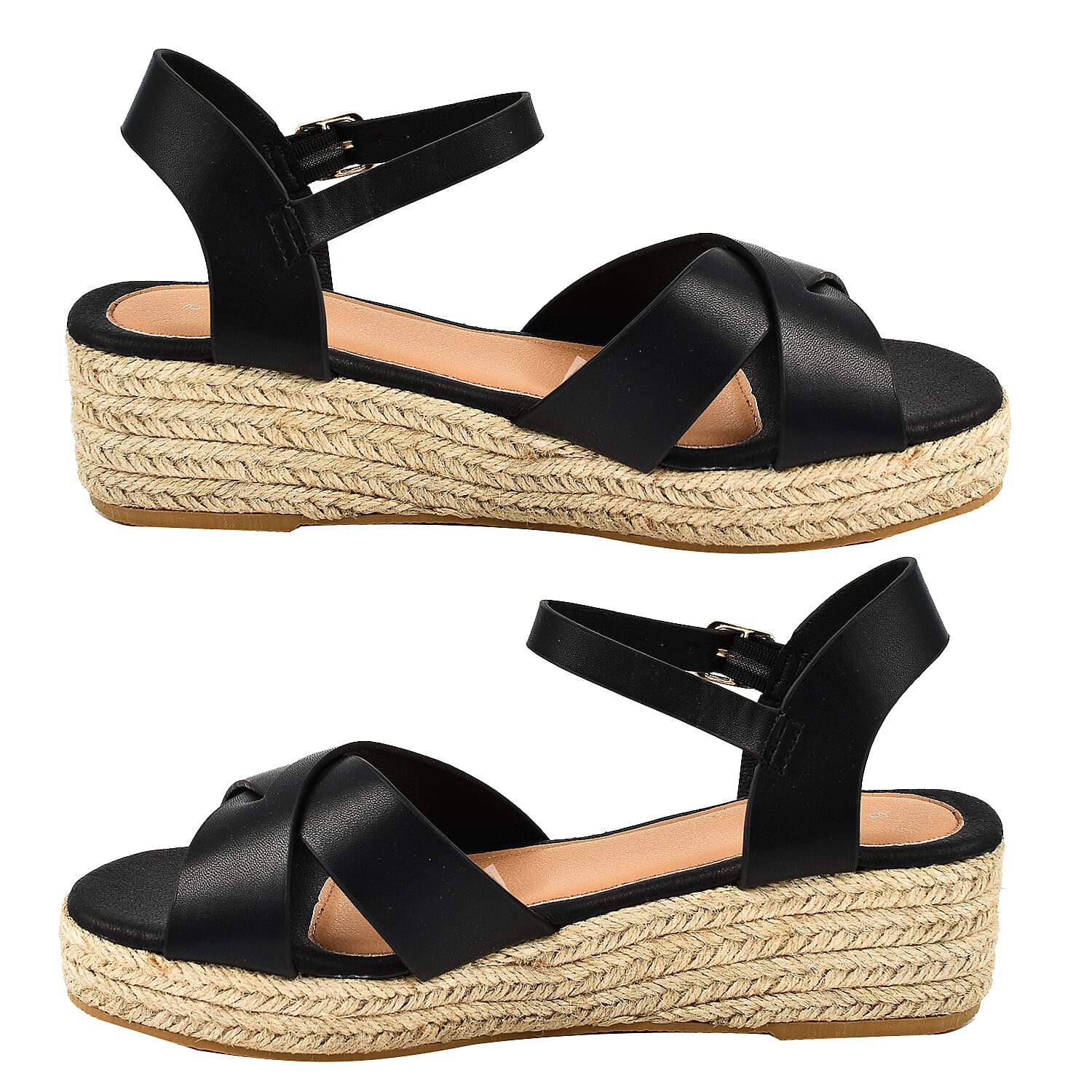 Jo & Joe Sunny Cross Strap Low Platform Wedge Sandal (Size 4) - Black