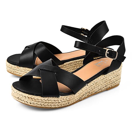 Jo - Joe Sunny Cross Strap Low Platform Wedge Sandal (Size 8) - Black