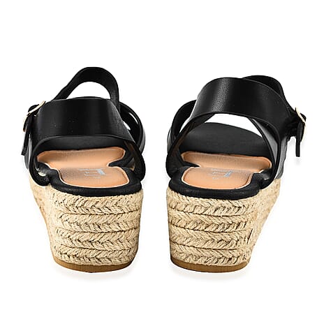 Jo - Joe Sunny Cross Strap Low Platform Wedge Sandal (Size 8) - Black