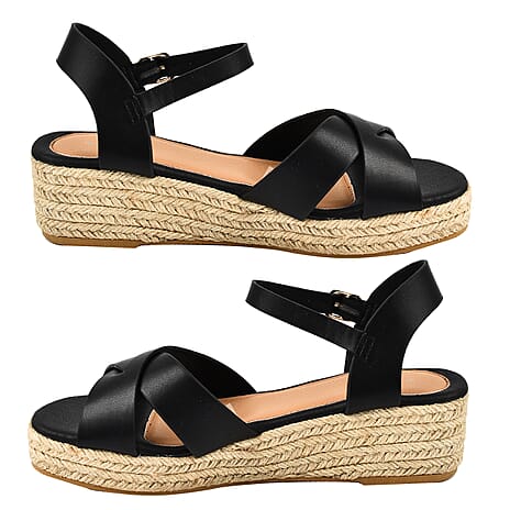 Jo - Joe Sunny Cross Strap Low Platform Wedge Sandal (Size 8) - Black