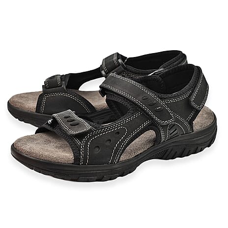 Bowland Mens Nubuck Sporty Leather Sandal (Size 42) - Black