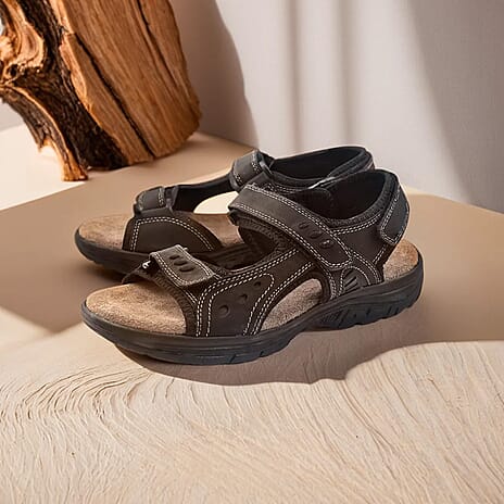 Bowland Mens Nubuck Sporty Leather Sandal (Size 42) - Black
