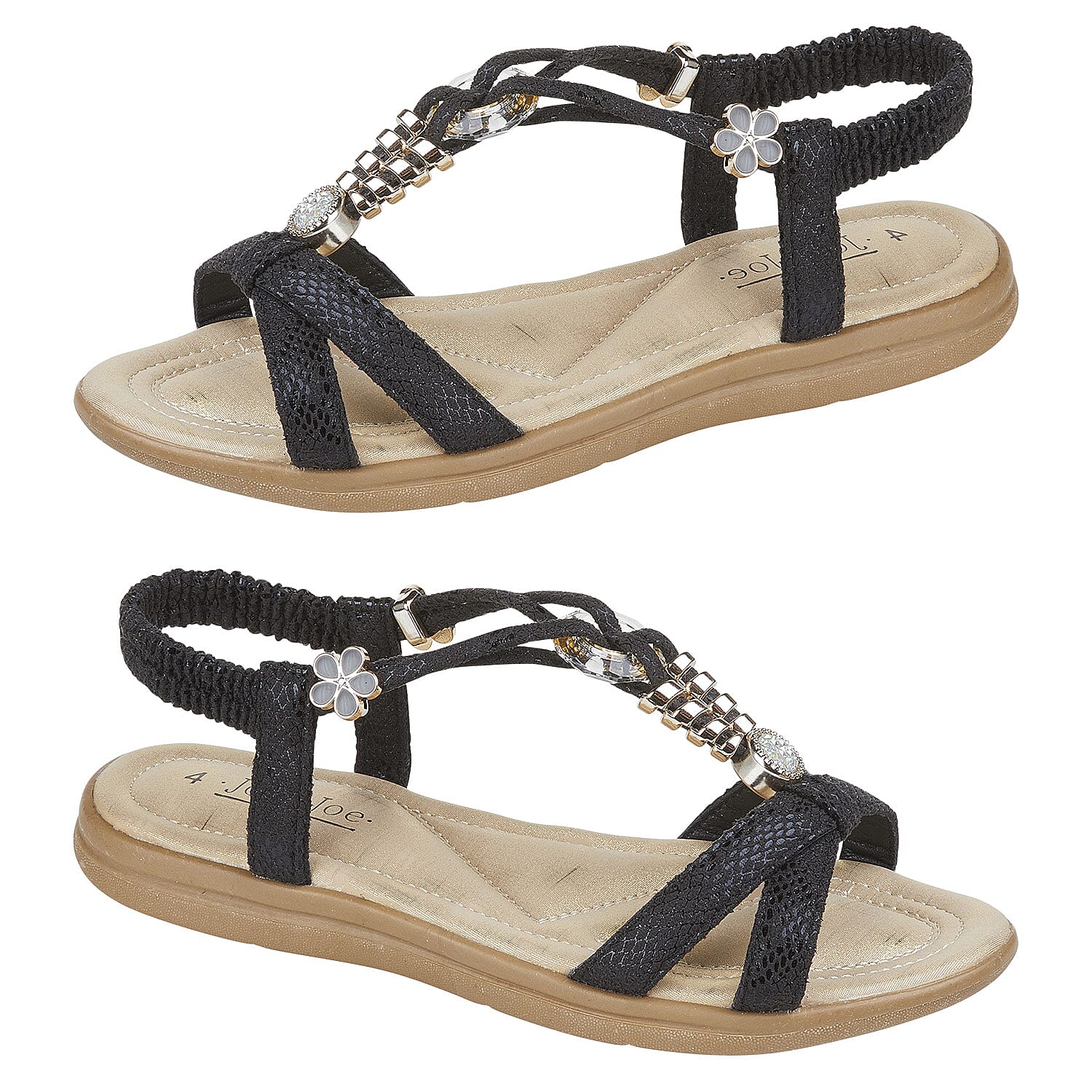 OPHELIA Flat Embellished Ladies Sandal - Black