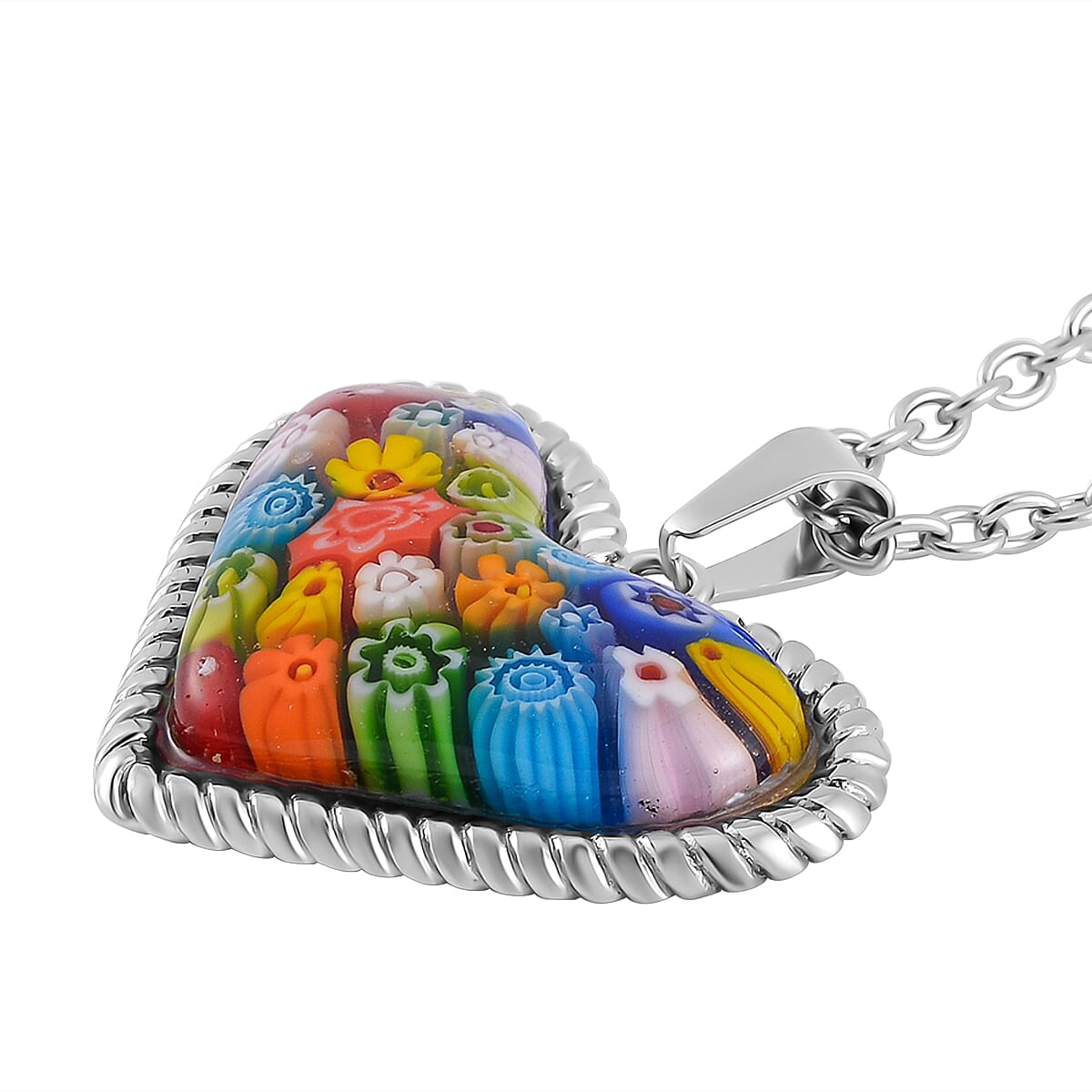 Multi Color Murano Glass  Necklace (Size - 24) Pure White Stainless Steel  0.01 ct  0.010  Ct.