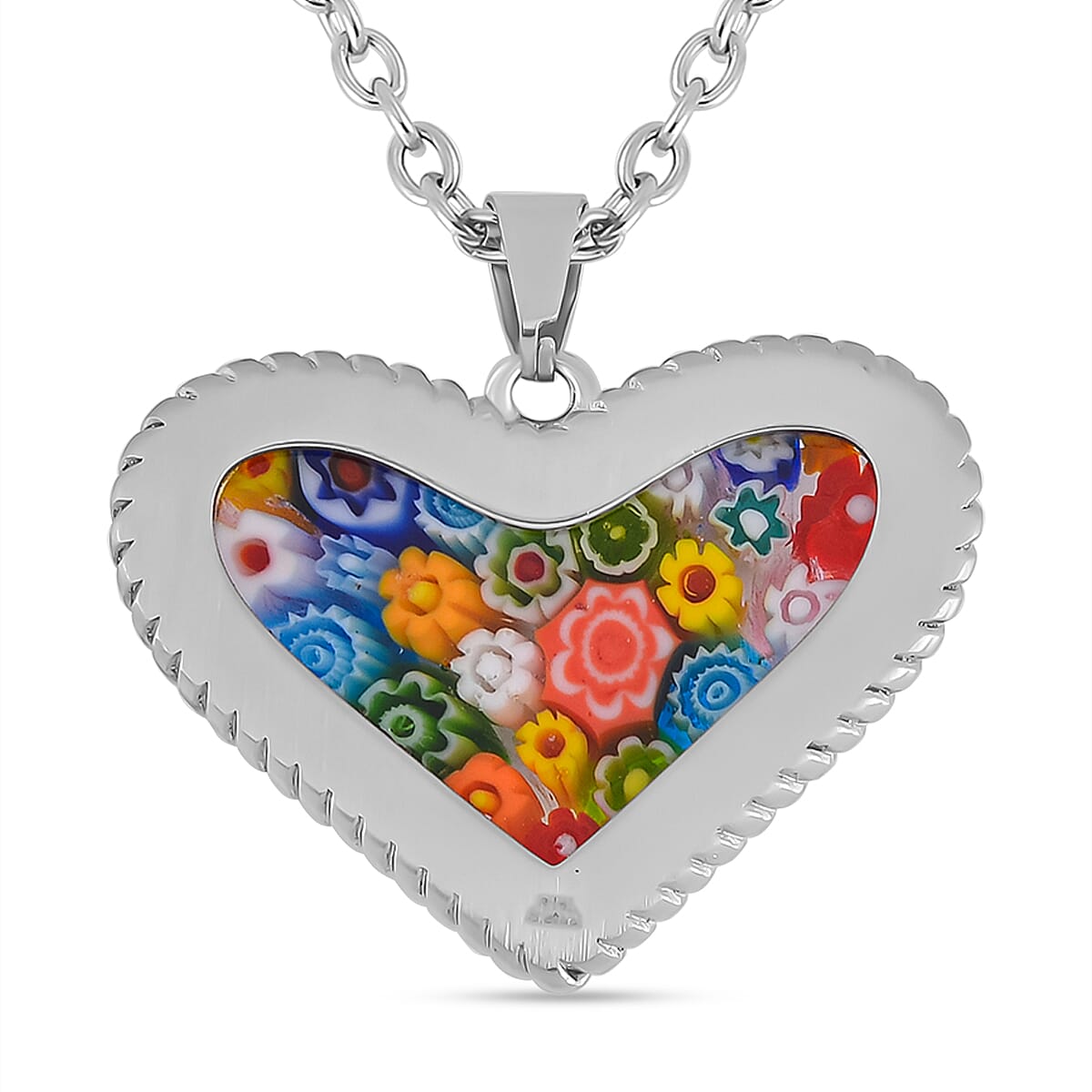 Multi Color Murano Glass  Necklace (Size - 24) Pure White Stainless Steel  0.01 ct  0.010  Ct.