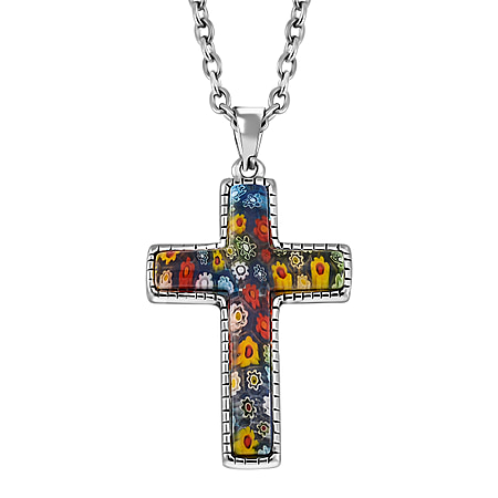 Multi Color Murano Glass  Necklace (Size - 24) Pure White Stainless Steel  0.01 ct  0.010  Ct.