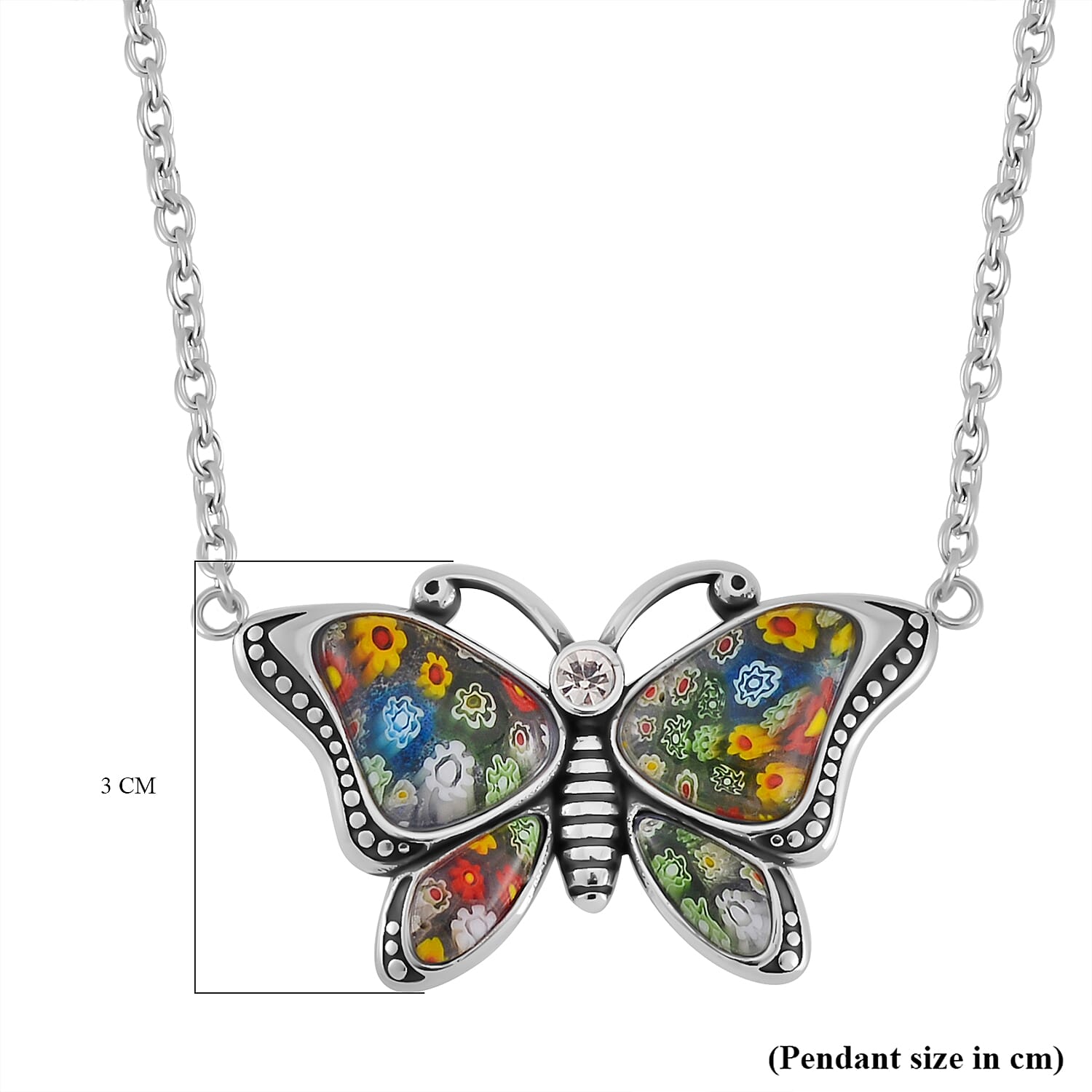 Multi Colour Murano Style Glass Butterfly Necklace (Size - 24) Multi Colour Murano Style Glass Butterfly Necklace (Size - 24)