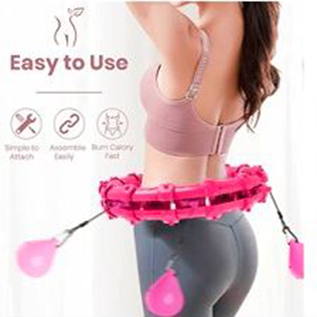 Weighted Smart Hula Ring Hoops with 360 Auto Rotation Massage - Pink