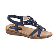Jo & Joe Naples Cross Over Floral Embellishment Slight Wedge Sandal (Size 3) - Navy