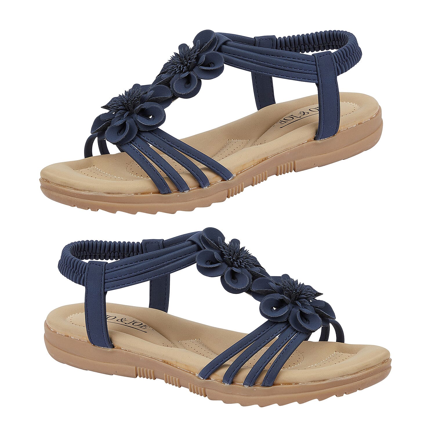 BEGONIA Ladies Floral Open Toe Sandal (Size 5) - Navy