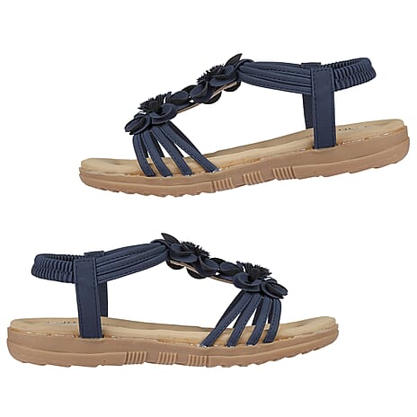 BEGONIA Ladies Floral Open Toe Sandal (Size 6) - Navy