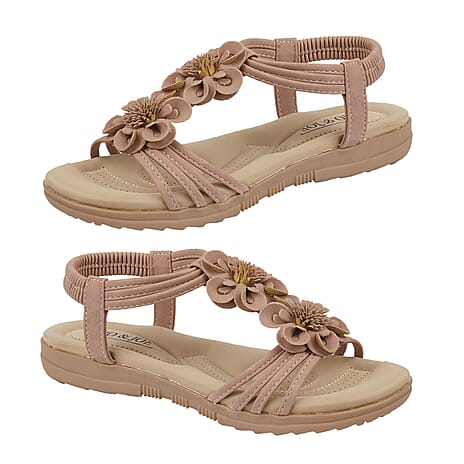 BEGONIA Ladies Floral Open Toe Sandal (Size 6) - Pink