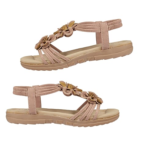 BEGONIA Ladies Floral Open Toe Sandal (Size 6) - Pink