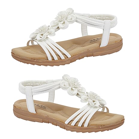 BEGONIA Ladies Floral Open Toe Sandal (Size 7) - White