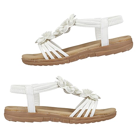 BEGONIA Ladies Floral Open Toe Sandal (Size 7) - White