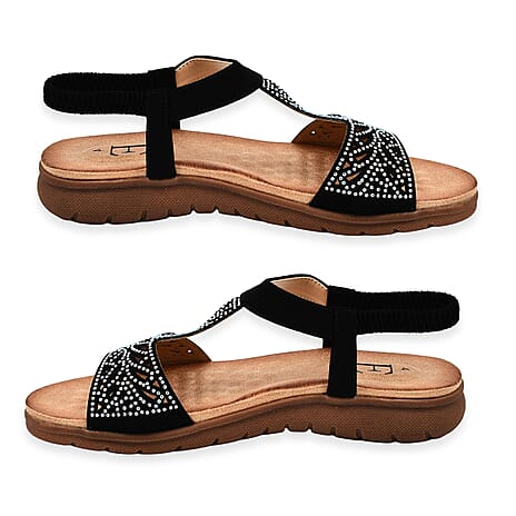 Diamante Trim Barbados Open Toe Embellished Sandal (Size 4) - Black