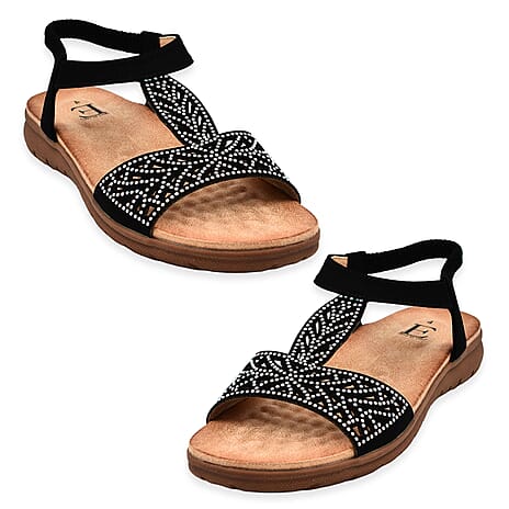 Diamante Trim Barbados Open Toe Embellished Sandal (Size 5) - Black