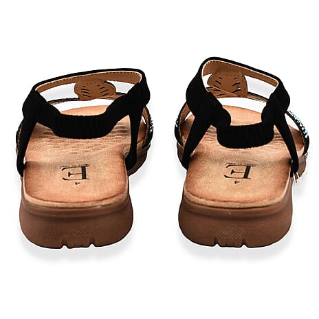 Diamante Trim Barbados Open Toe Embellished Sandal (Size 5) - Black