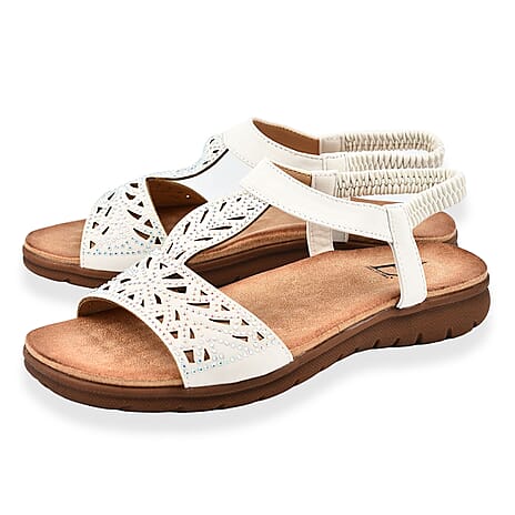 Diamante Trim Barbados Open Toe Embellished Sandal (Size 7) - White