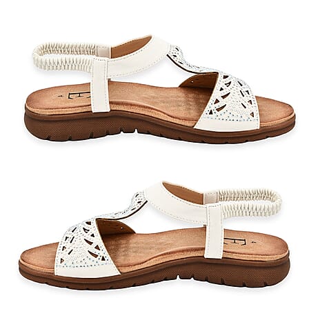 Diamante Trim Barbados Open Toe Embellished Sandal (Size 7) - White