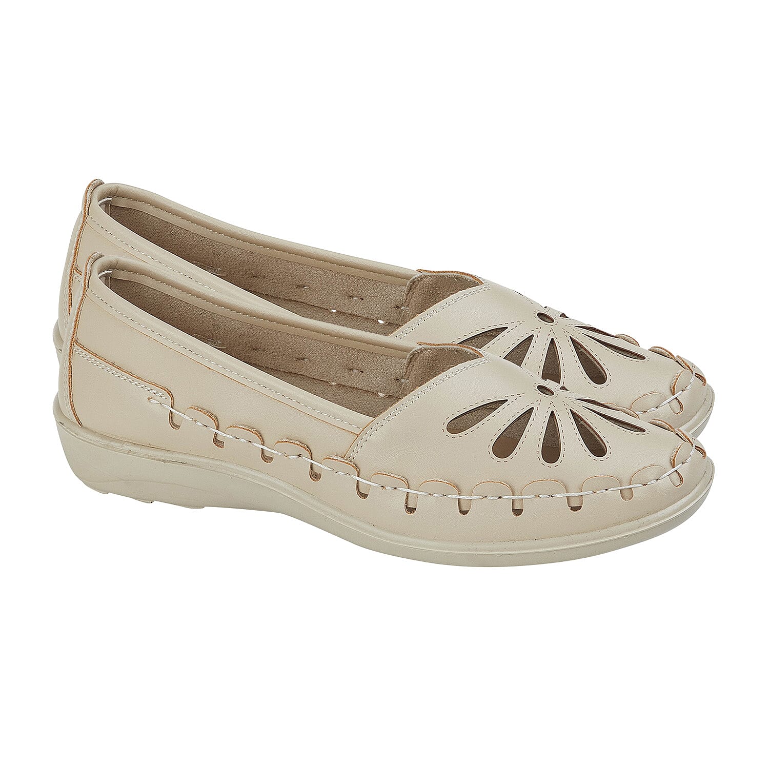 Shoe Tree Comfort Cut Out Summer Shoe (Size 5) - Beige