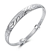 Designer Inspired Deal - Leaf & Floral Bangle (Size -7.0) in Silver Tone