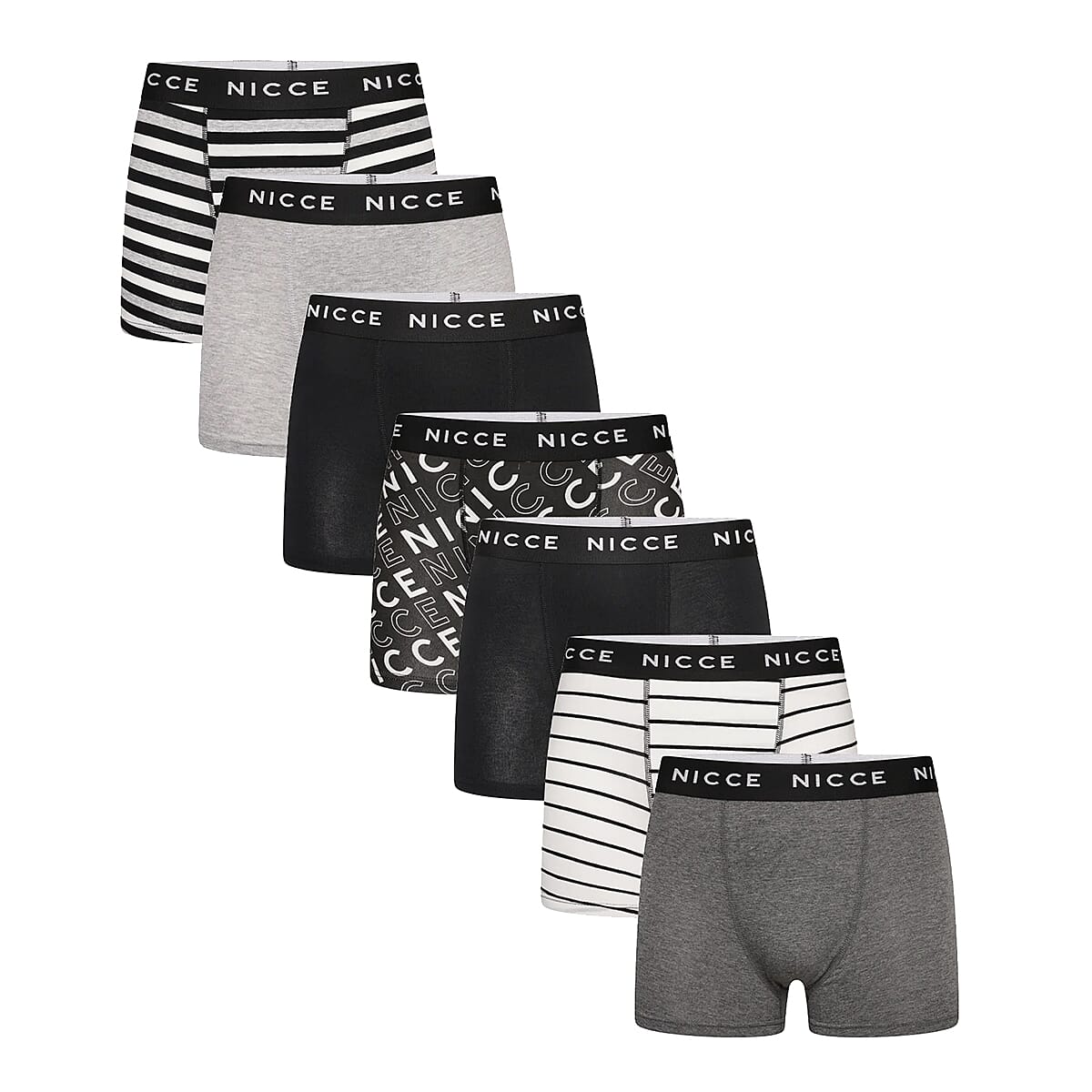 NICCE 95% Cotton, 5% Elastane Set of 7 Boxers - Size M (32-34 Inches) - Mono