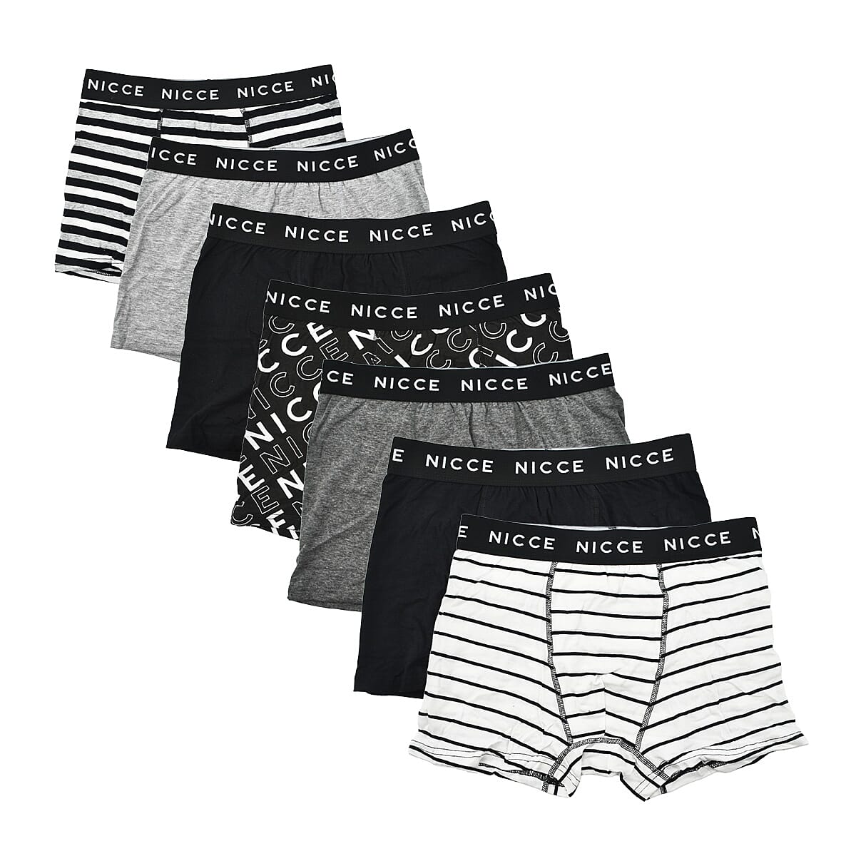 NICCE 95% Cotton, 5% Elastane Set of 7 Boxers - Size M (32-34 Inches) - Mono