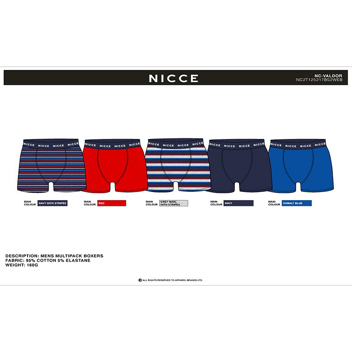 NICCE 95% Cotton Set of 5 Boxers (Size XXL) - Blue