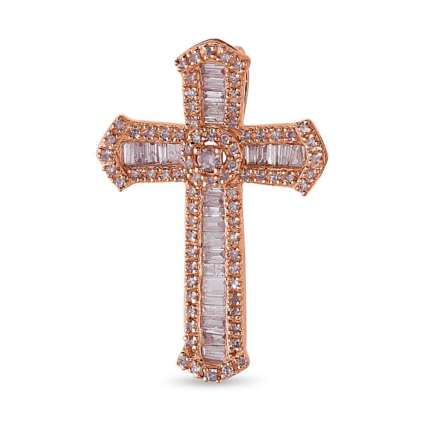 Zoey Blush Platinum Plated 0.40ctw Round Diamond Modified Cross Pendant