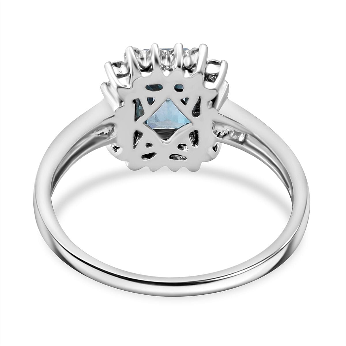 Blue Zircon, Moissanite Ring in Rhodium Overlay Sterling Silver 3.17 Ct.
