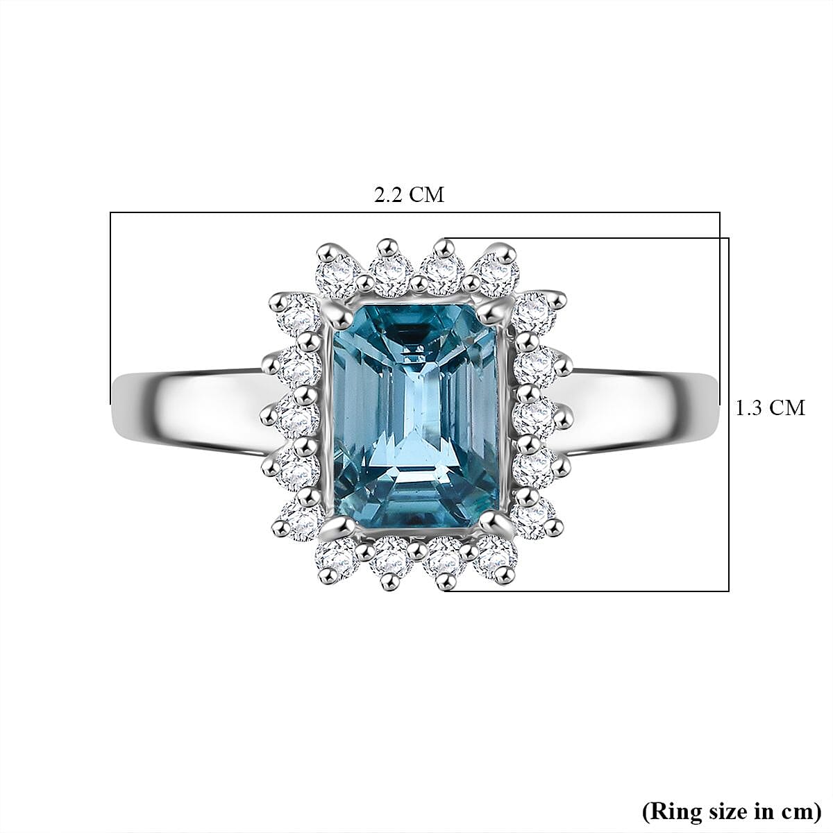 Blue Zircon, Moissanite Ring in Rhodium Overlay Sterling Silver 3.17 Ct.