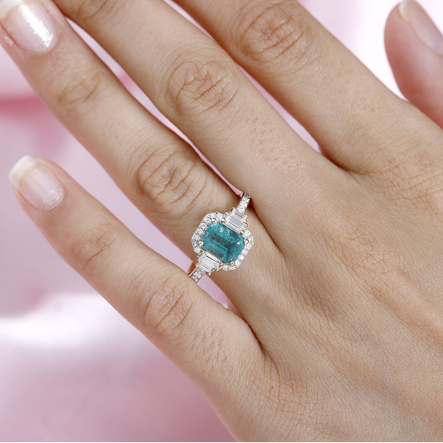 9K Yellow Gold AAA Gemfield Emerald & Moissanite Ring 2.14 Ct