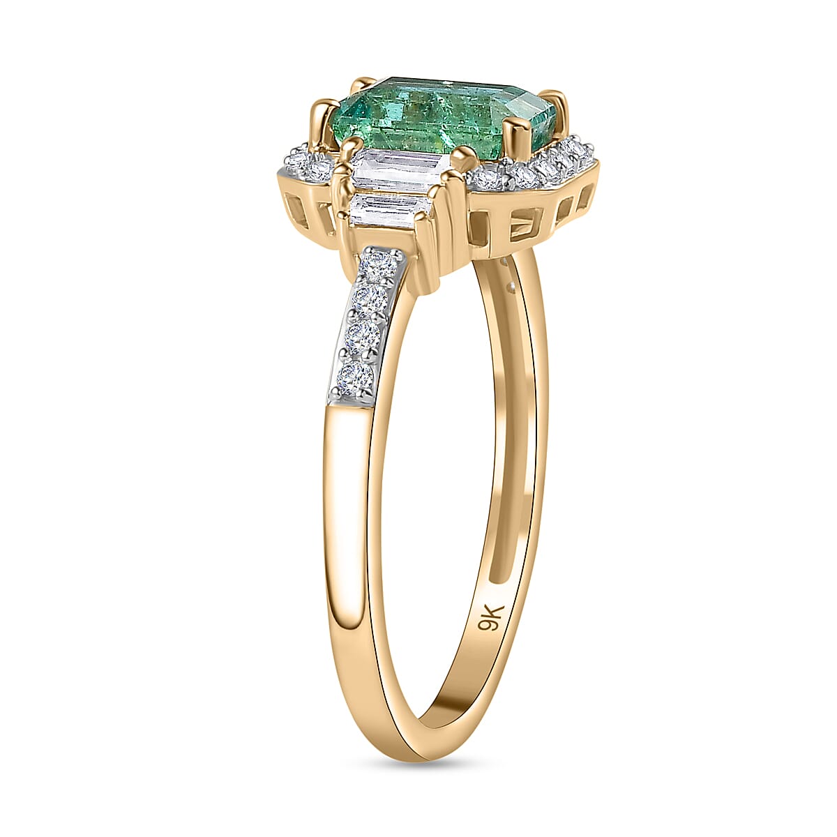 9K Yellow Gold AAA Gemfield Emerald & Moissanite Ring 2.14 Ct