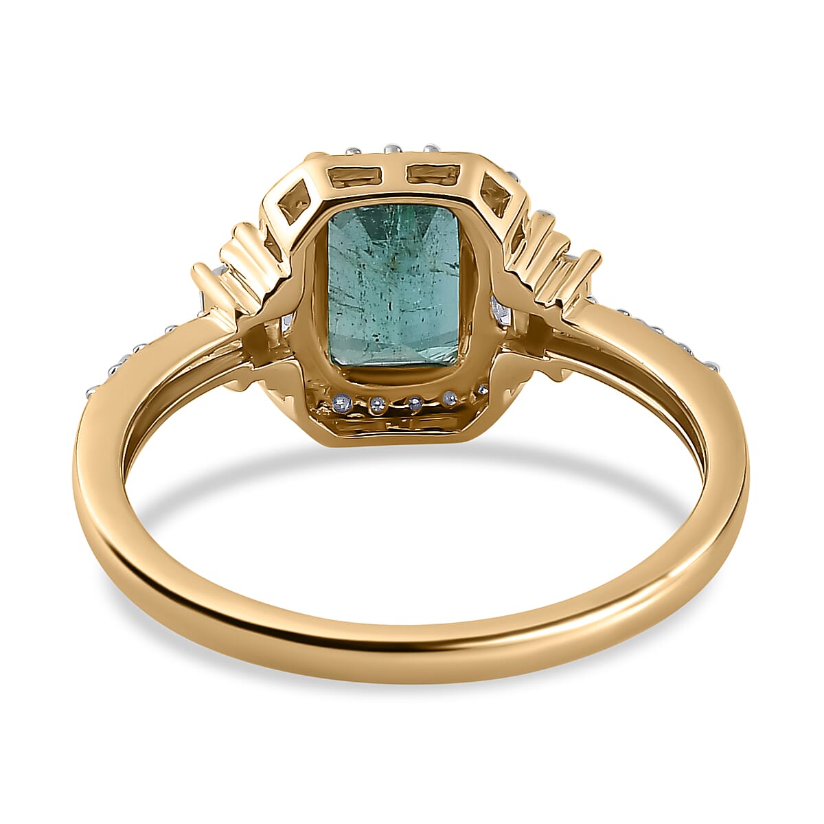9K Yellow Gold AAA Gemfield Emerald & Moissanite Ring 2.14 Ct
