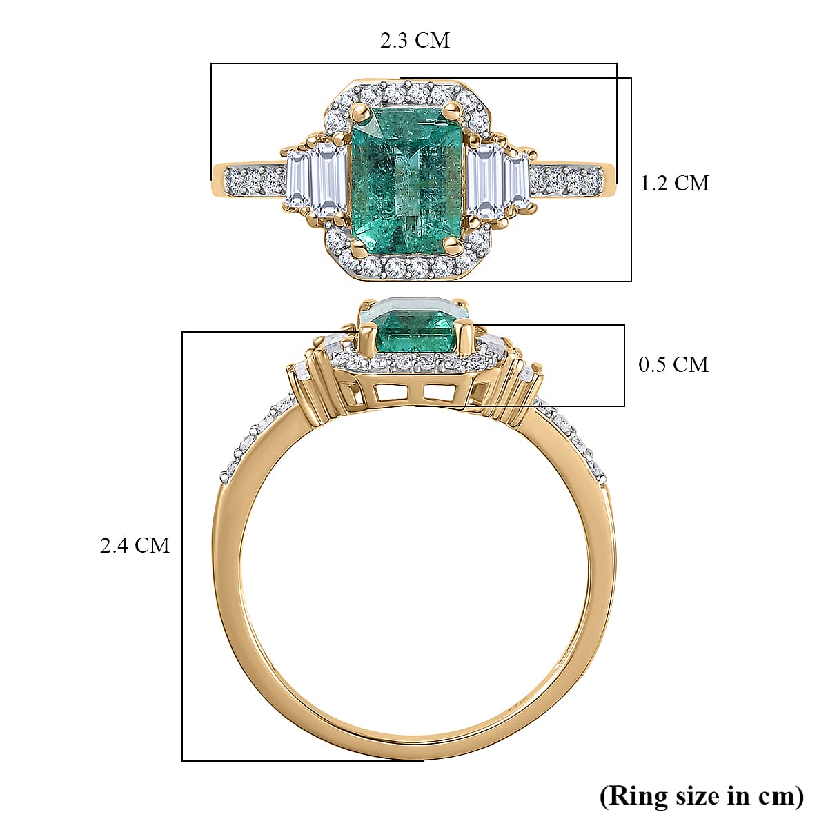 9K Yellow Gold AAA Gemfield Emerald & Moissanite Ring 2.14 Ct