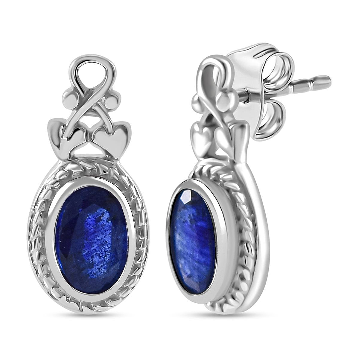 Masoala Sapphire Dangle Earrings in Rhodium Overlay Sterling Silver 1.46 Ct.