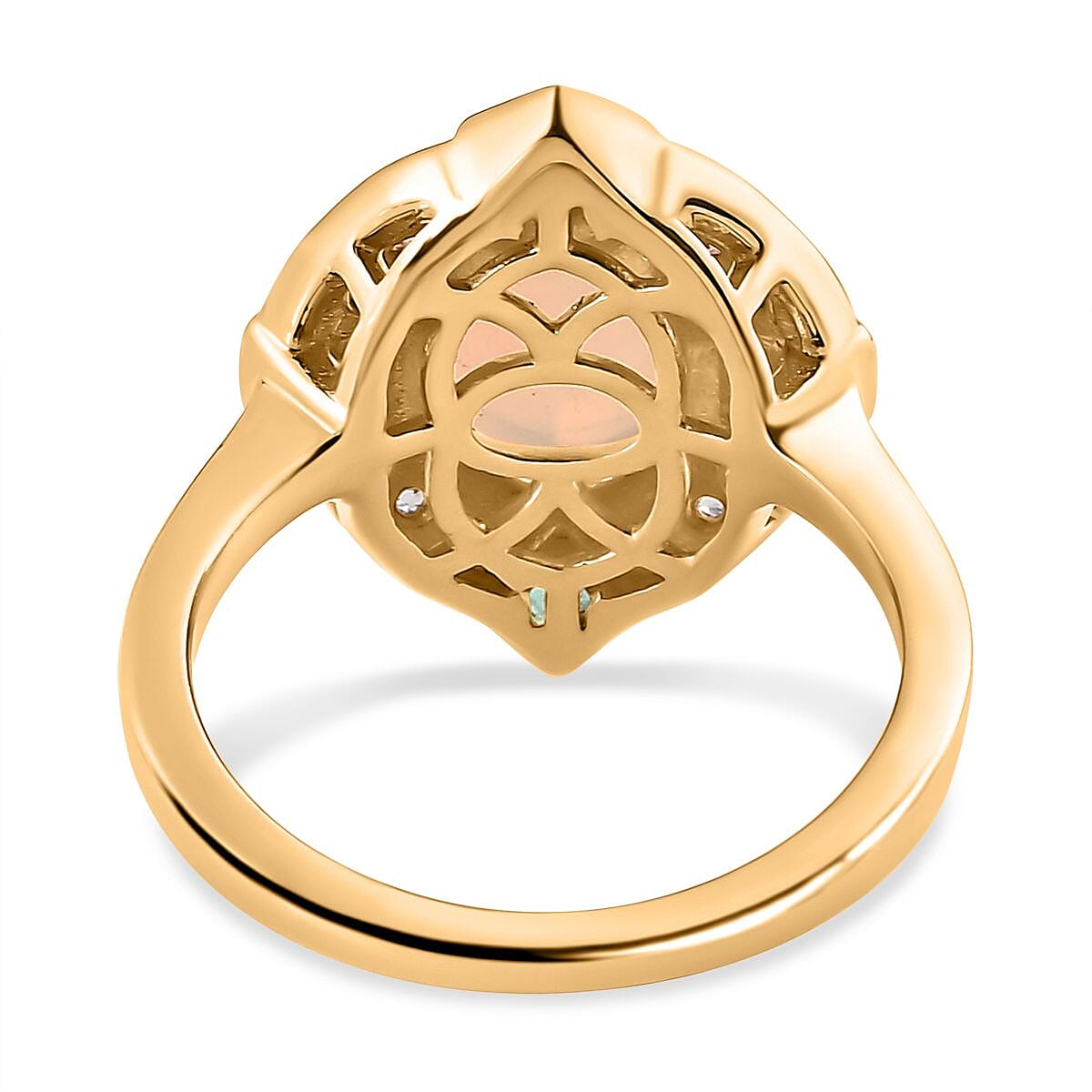 Ethiopian Welo Opal, Natural Zircon & Zambian Emerald Ring in 18K Vermeil YG Plated Sterling Silver 1.74 Ct