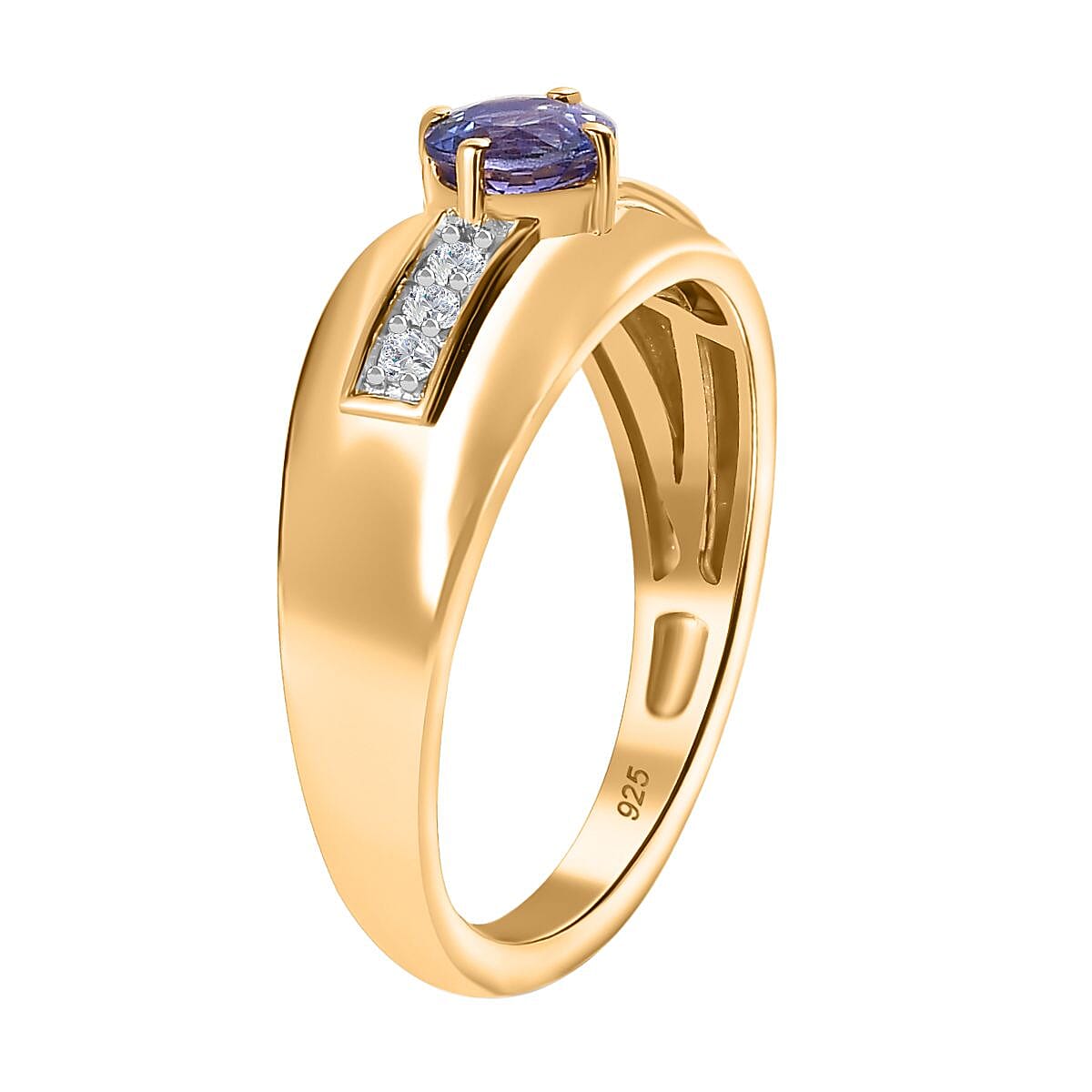 Premium Tanzanite & Natural Zircon Ring in 18K Vermeil YG Plated Sterling Silver