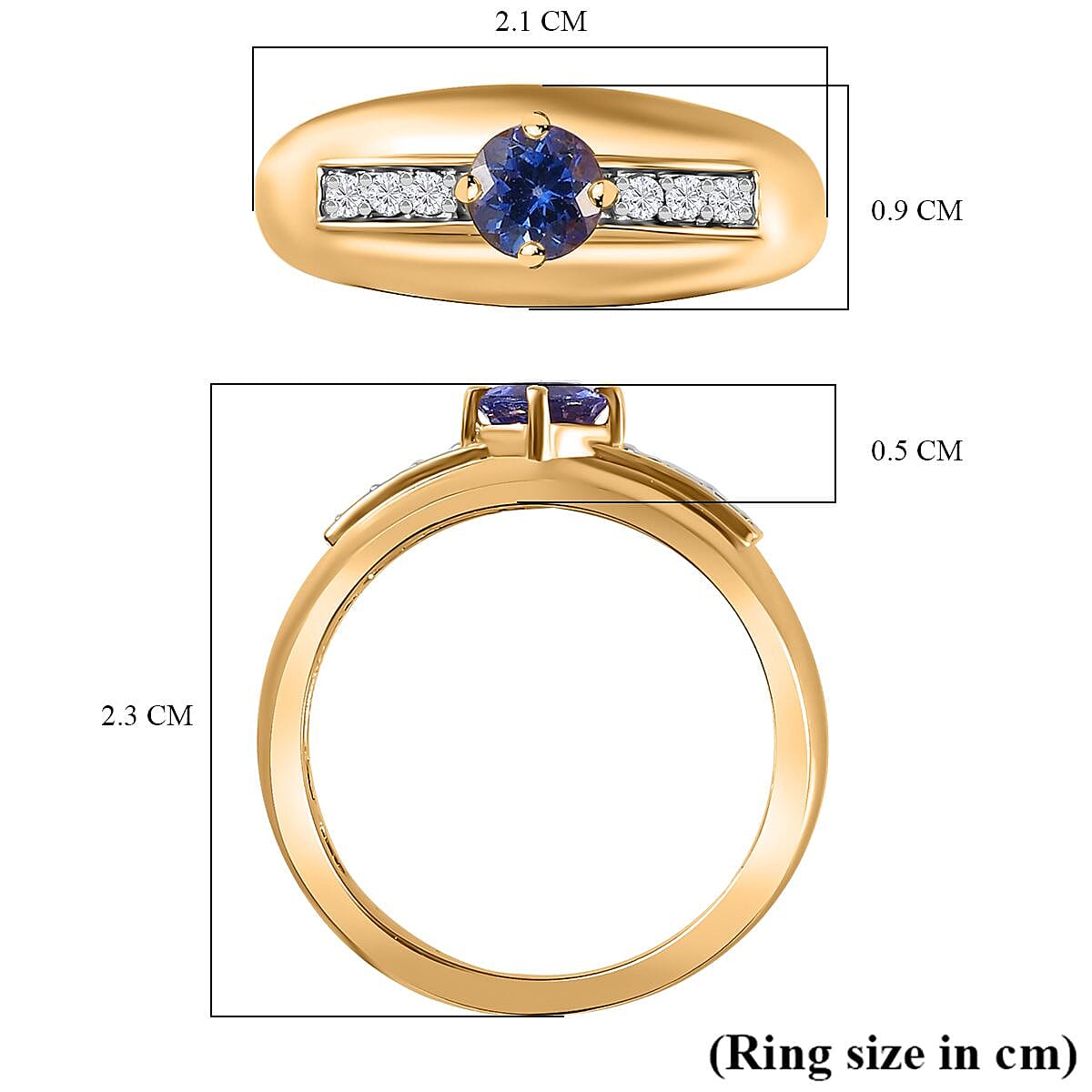 Premium Tanzanite & Natural Zircon Ring in 18K Vermeil YG Plated Sterling Silver